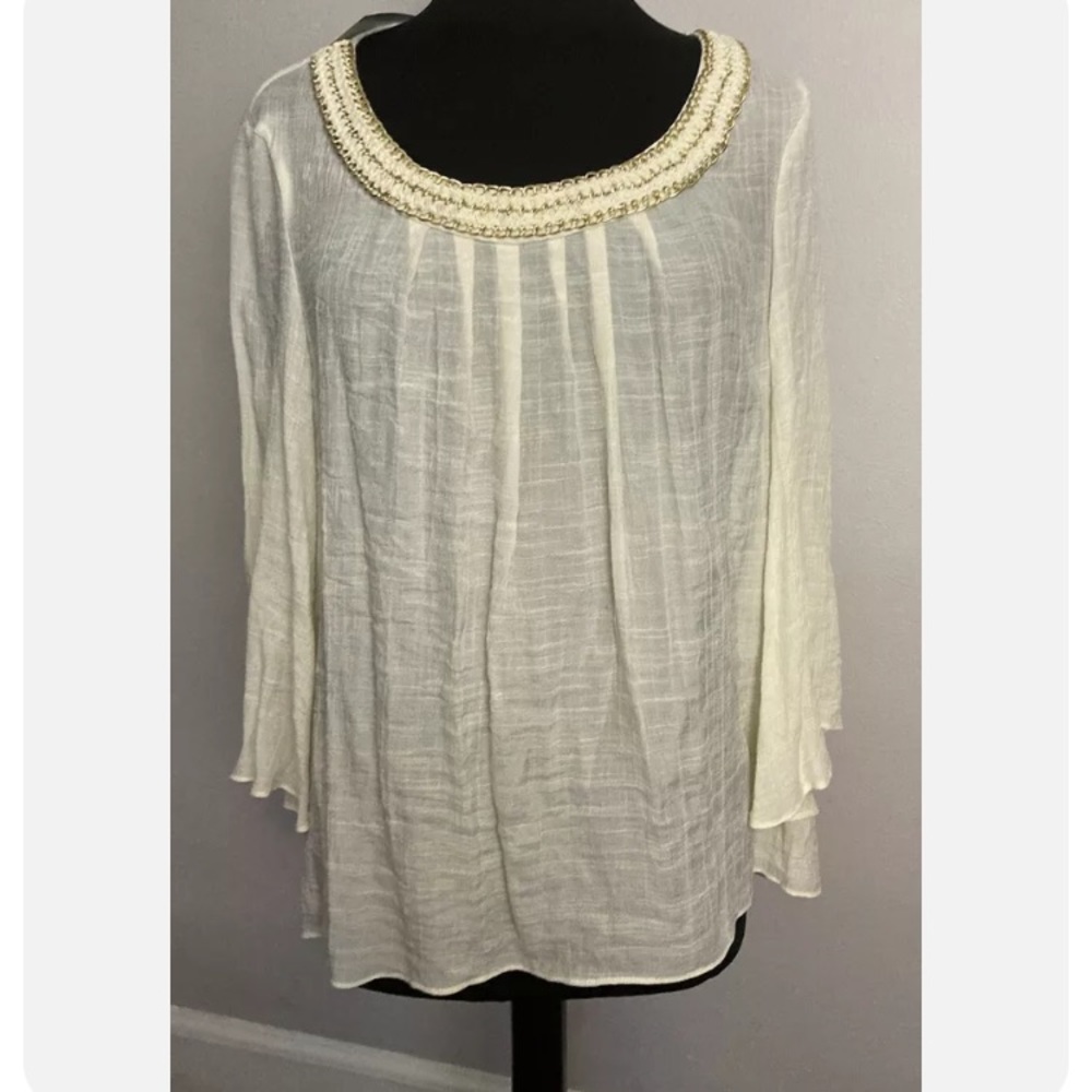 5-24 Emma G blouse top white chain detail XL NWT